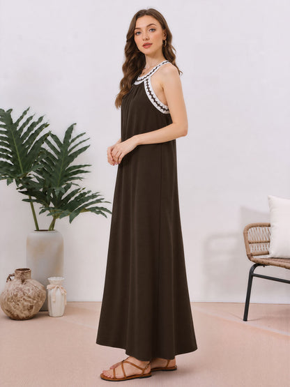 Vacation Style Lace Patchwork Sleeveless Maxi Dress