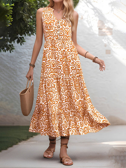 Sleeveless Boho Floral Vacation Tiered Dress