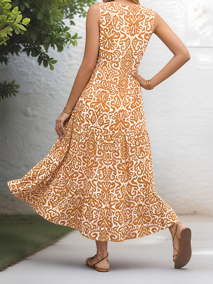 Sleeveless Boho Floral Vacation Tiered Dress