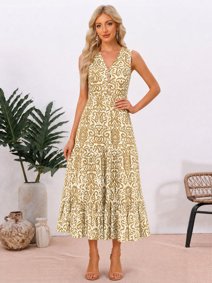 Sleeveless Boho Floral Vacation Tiered Dress