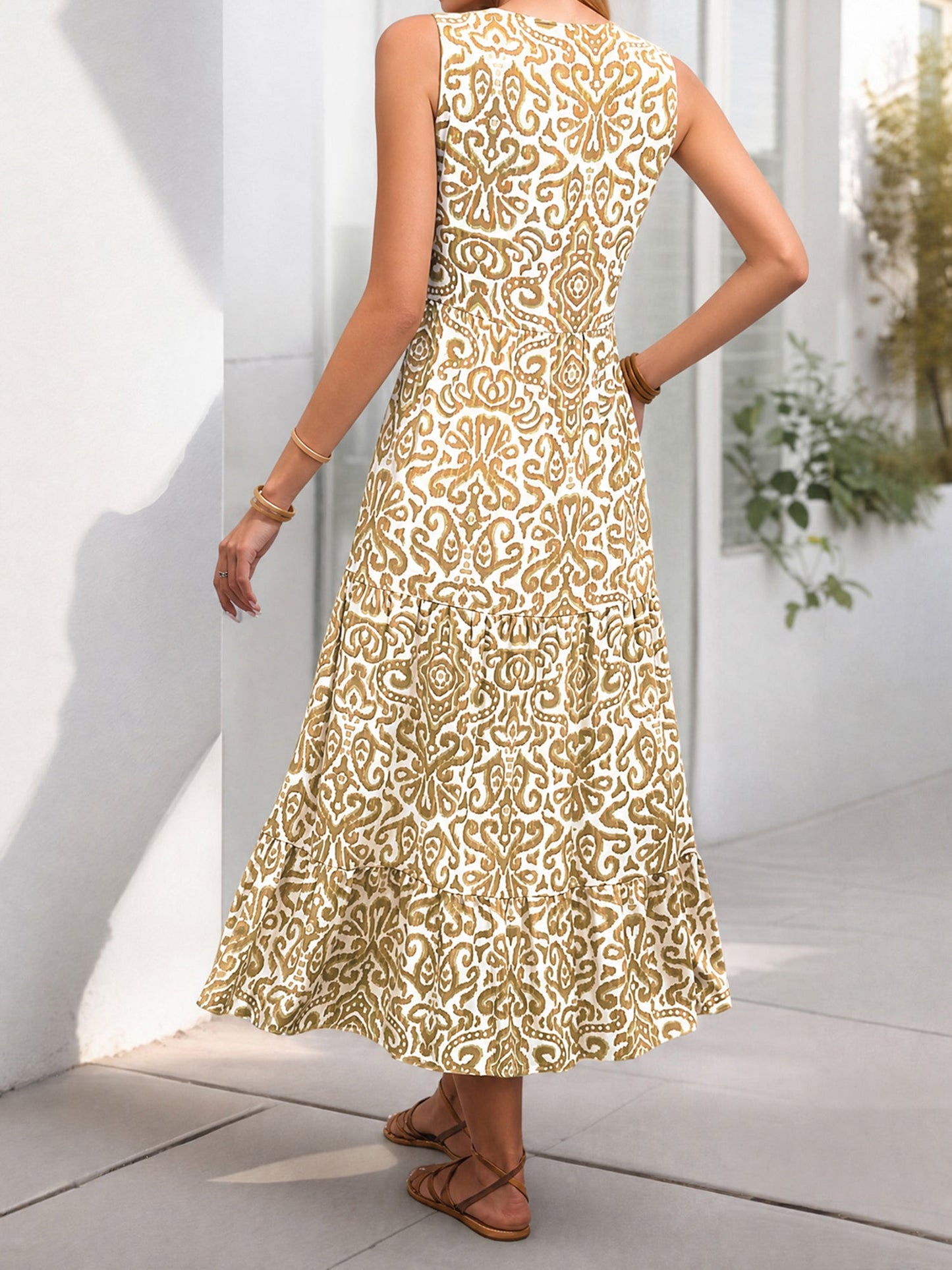 Sleeveless Boho Floral Vacation Tiered Dress