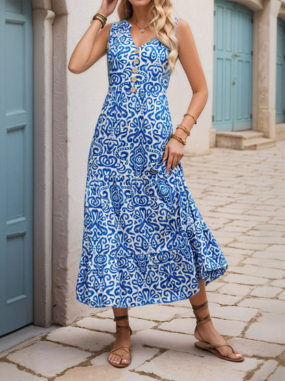 Sleeveless Boho Floral Vacation Tiered Dress