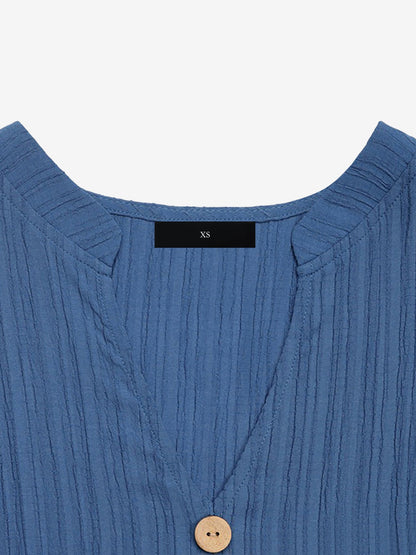 Button Decor Notch Neck Sleeveless A-Line Tiered Dress