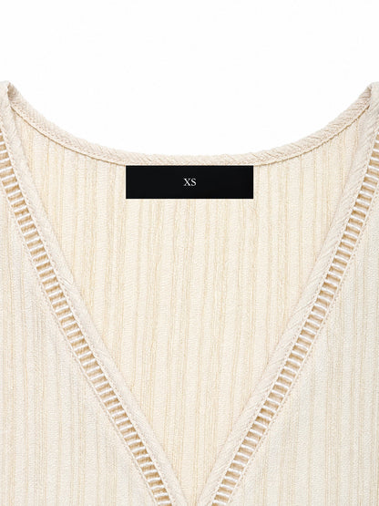 Textured Sleeveless V Neck Tiered A-Line Dress