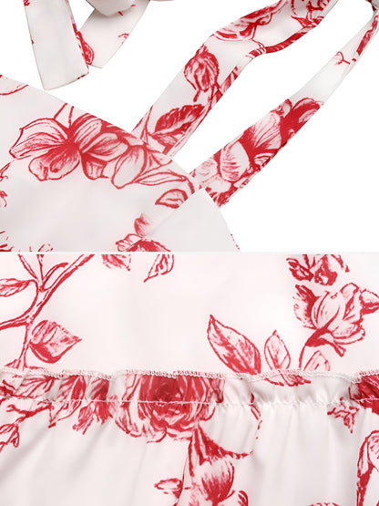 Lace-Up Straps Floral Sleeveless Tiered Maxi Dress
