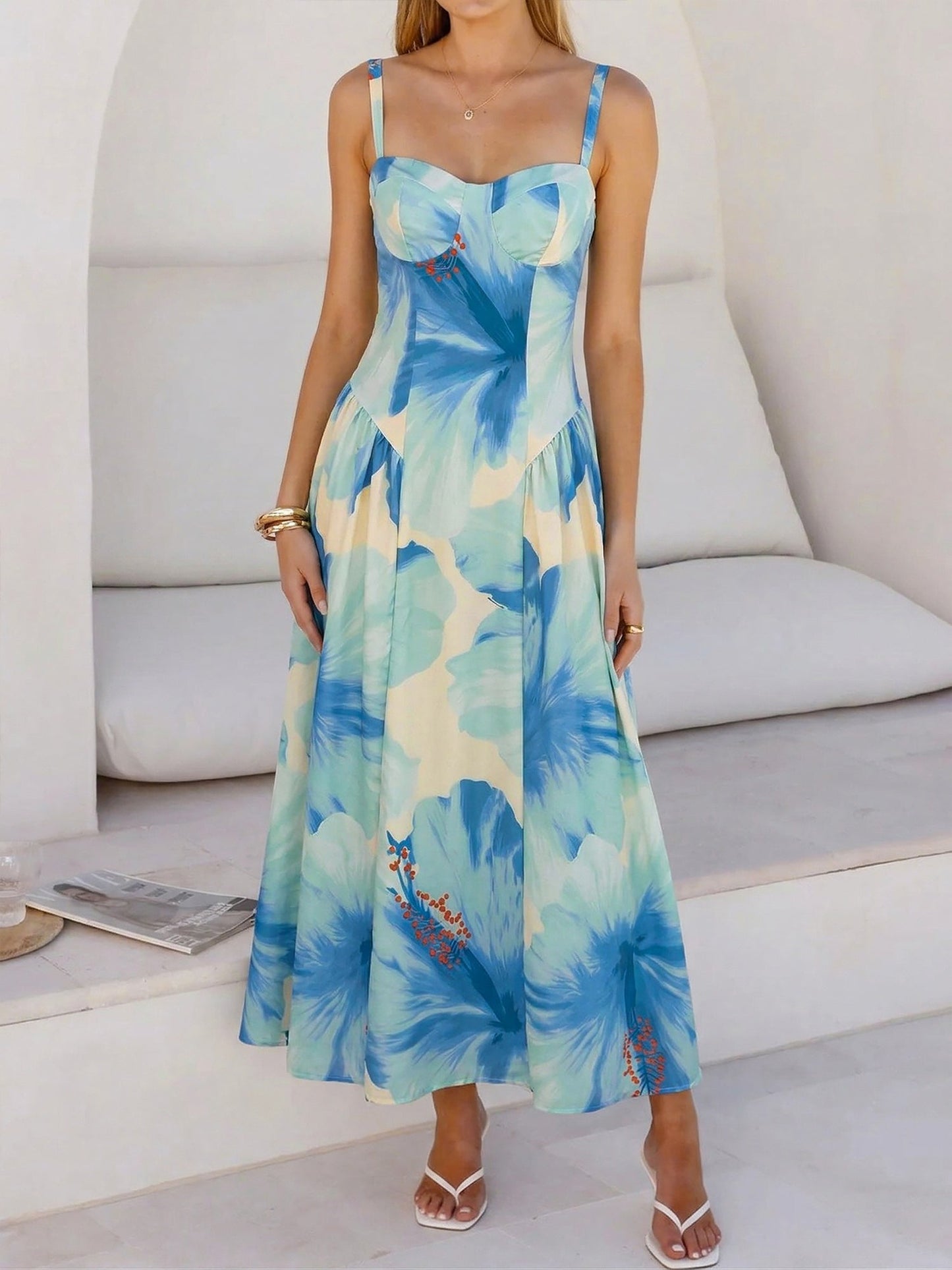 Spaghetti Strap Floral Smocked Back A-Line Resort Dress
