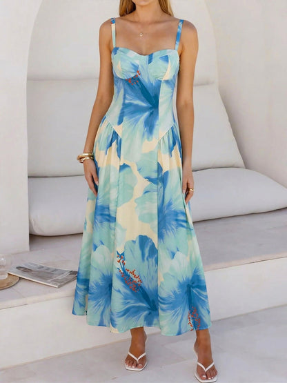 Spaghetti Strap Floral Smocked Back A-Line Resort Dress