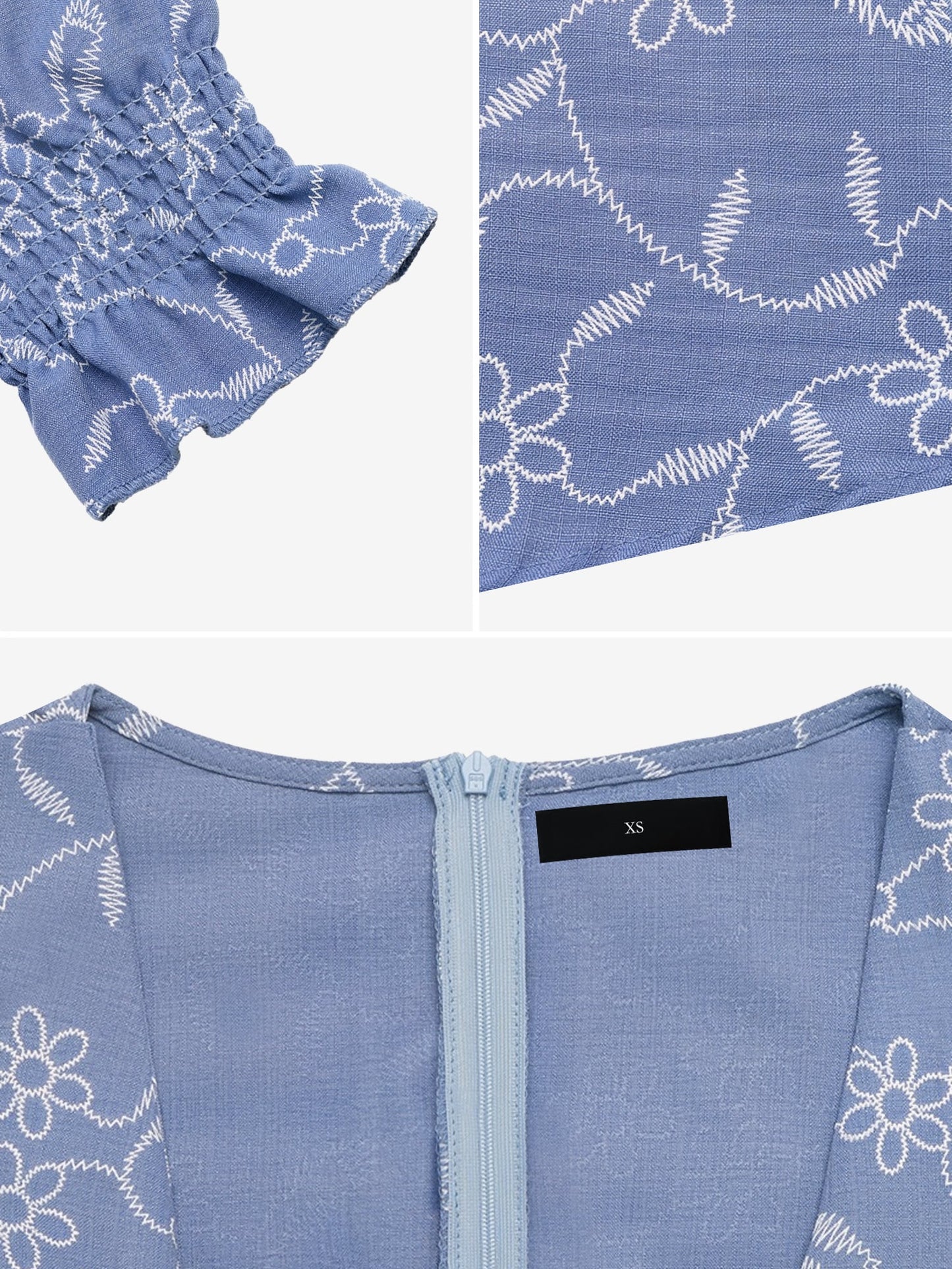 Square Neck Smocked Puff Sleeves Floral A-Line Dress