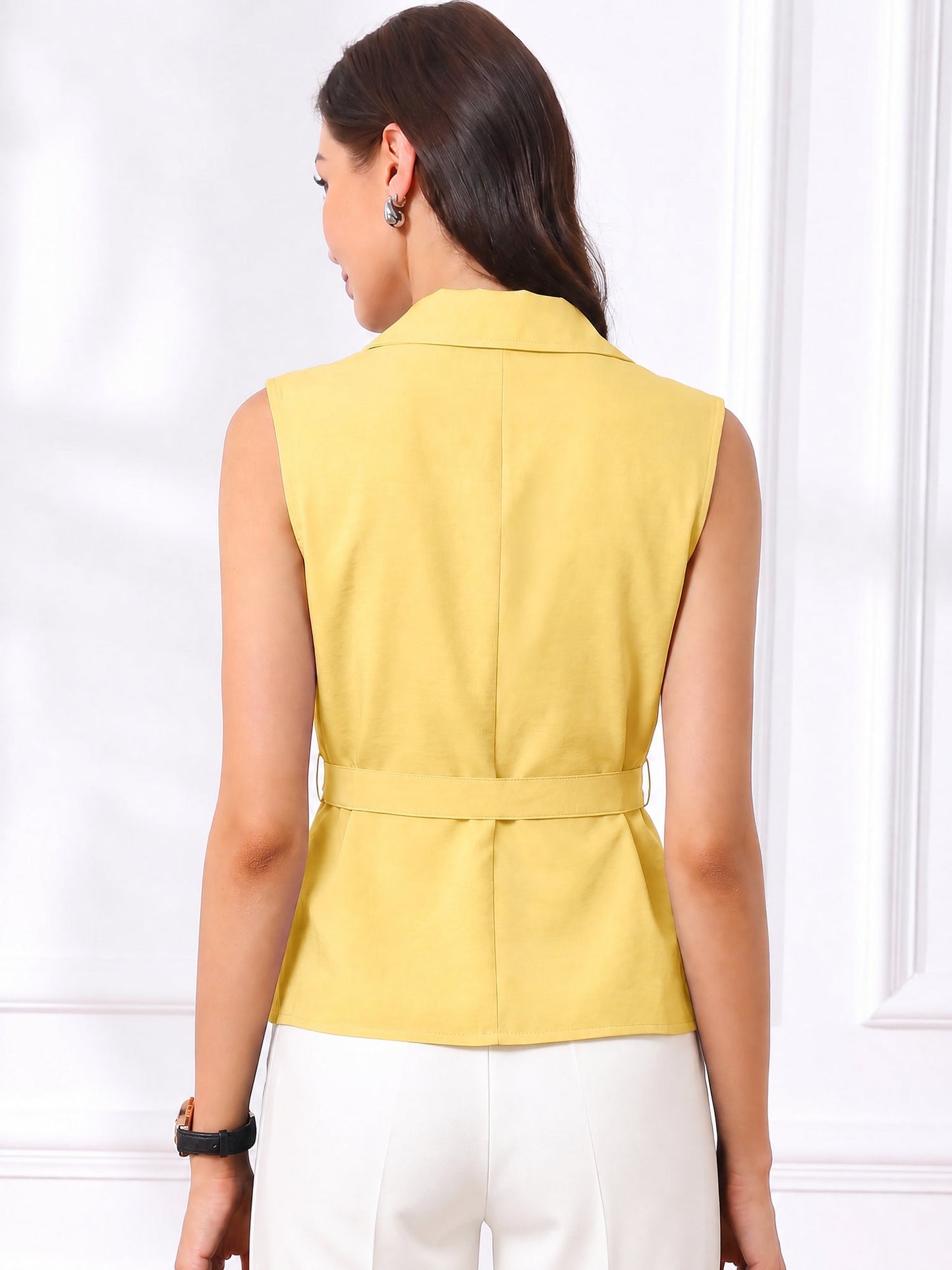 Cargo Belted Sleeveless Button Down Blouse