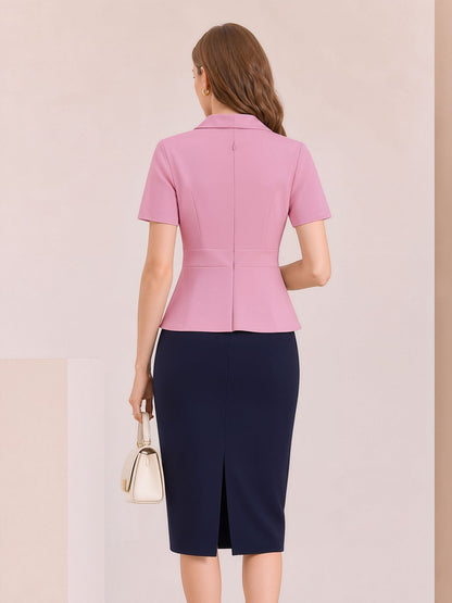 Colorblock Patchwork Short Sleeves Midi Sheath Dress