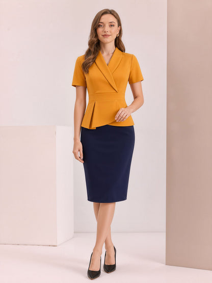 Colorblock Patchwork Short Sleeves Midi Sheath Dress