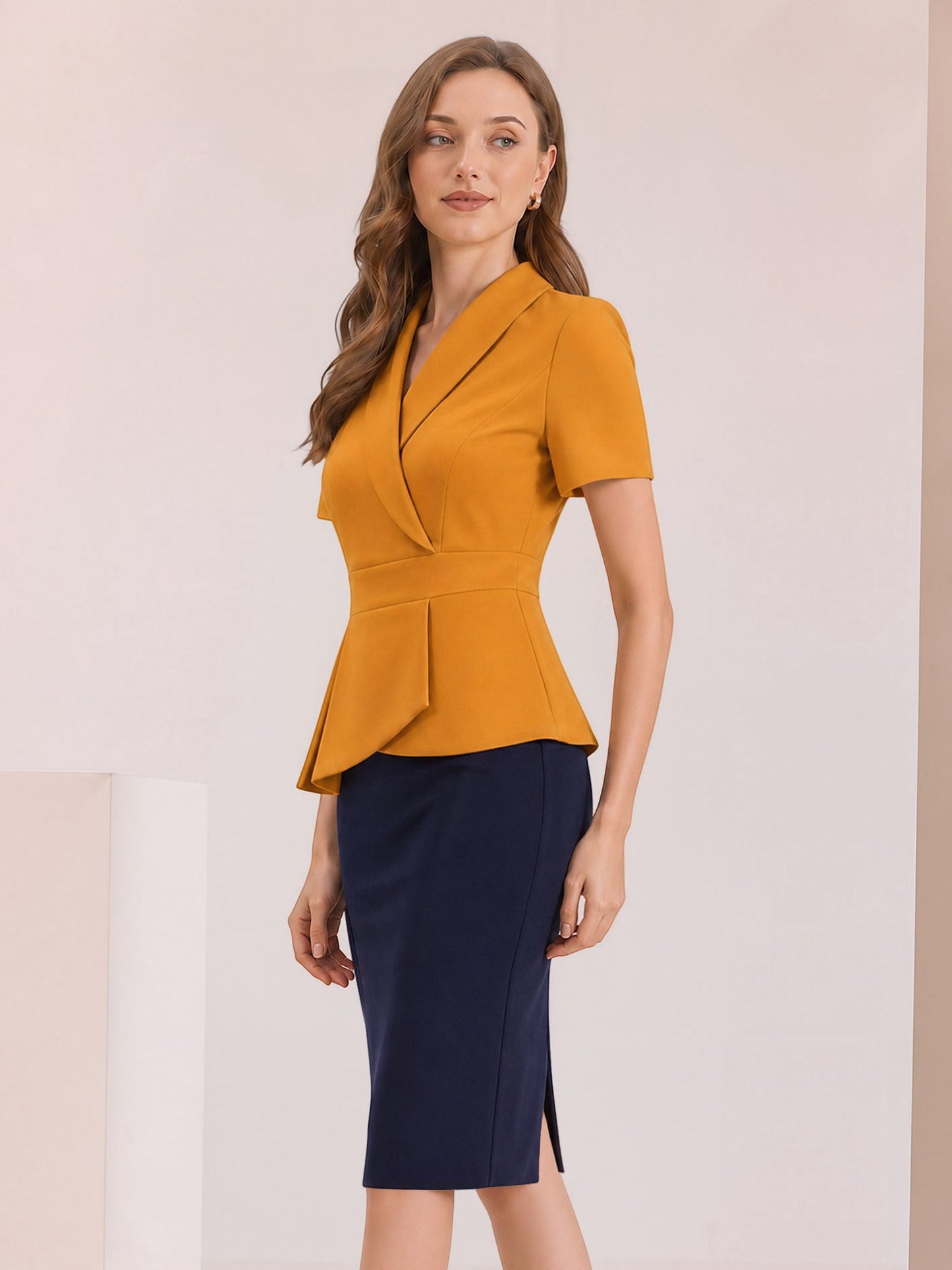 Colorblock Patchwork Short Sleeves Midi Sheath Dress