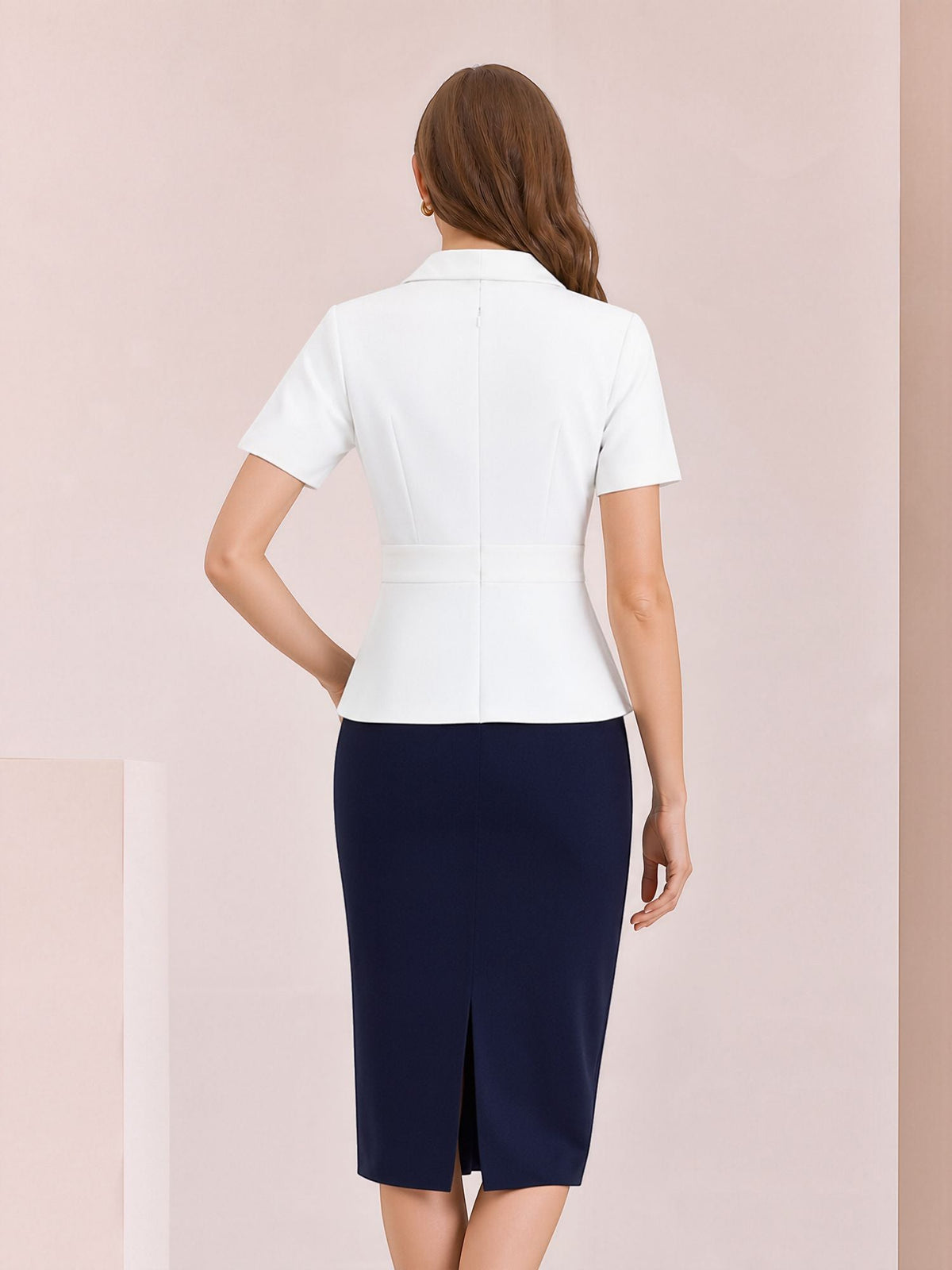 Colorblock Patchwork Short Sleeves Midi Sheath Dress