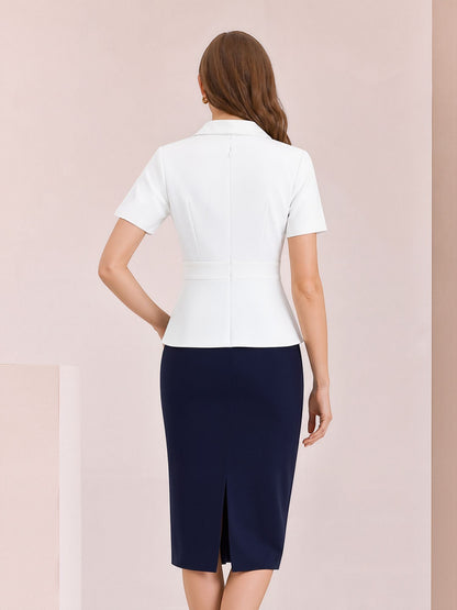 Colorblock Patchwork Short Sleeves Midi Sheath Dress