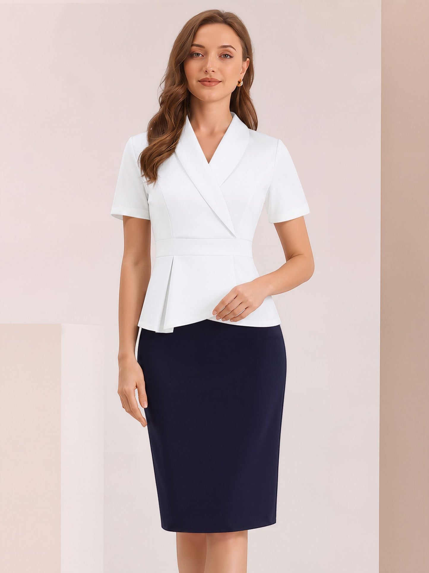 Colorblock Patchwork Short Sleeves Midi Sheath Dress