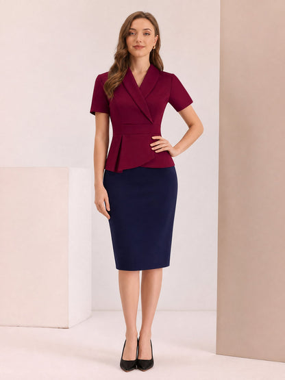 Colorblock Patchwork Short Sleeves Midi Sheath Dress