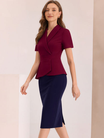 Colorblock Patchwork Short Sleeves Midi Sheath Dress