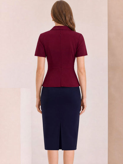 Colorblock Patchwork Short Sleeves Midi Sheath Dress