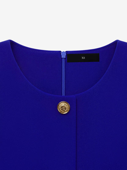 Fake Two-Piece Belted Midi Pleated Work Dress