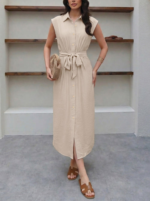 Solid Color Button Down Midi Shirt Dress