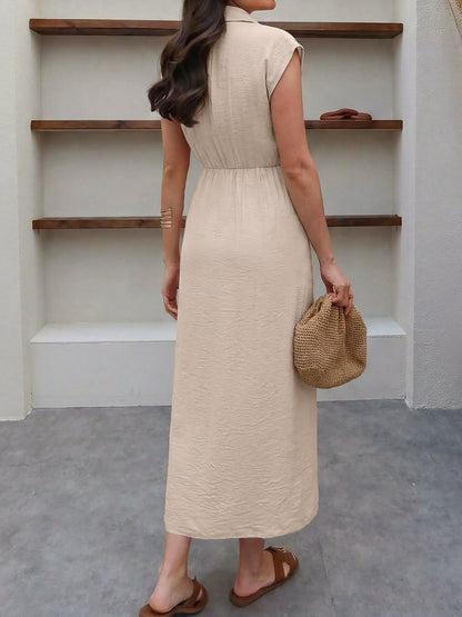 Solid Color Button Down Midi Shirt Dress