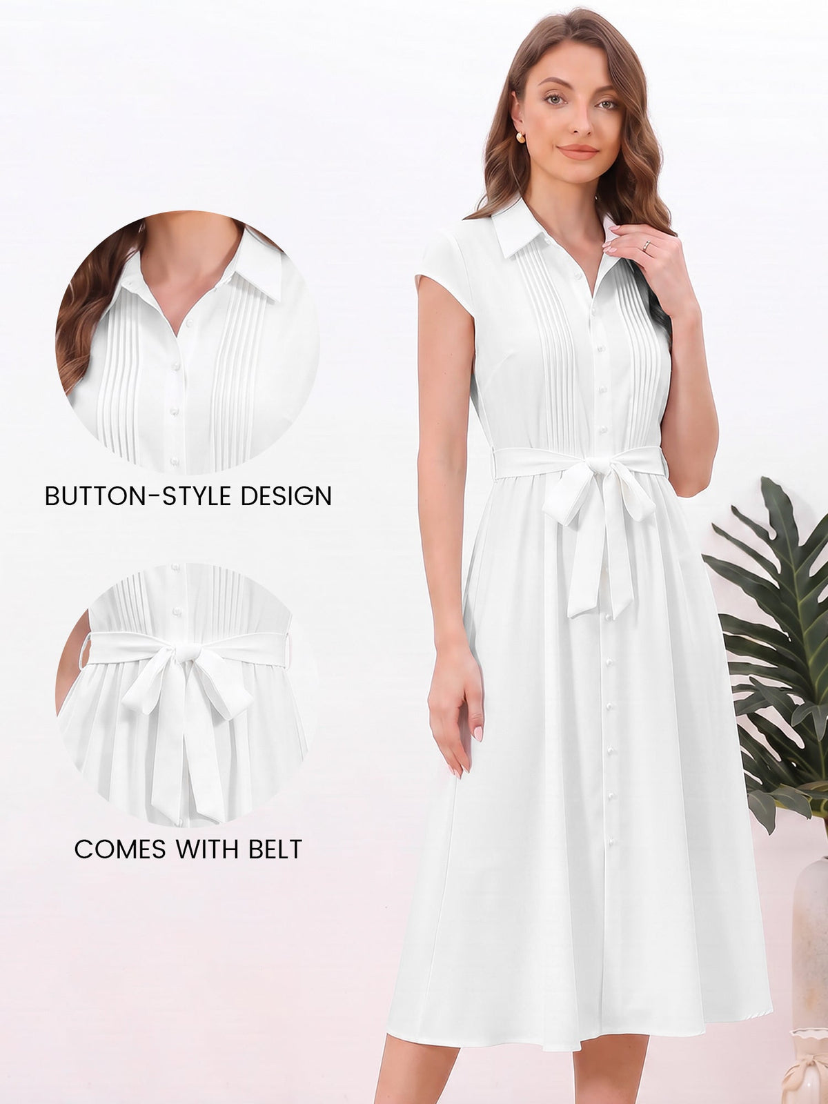 Minimalist Collared Waist-Cinched A-Line Shirt Dress