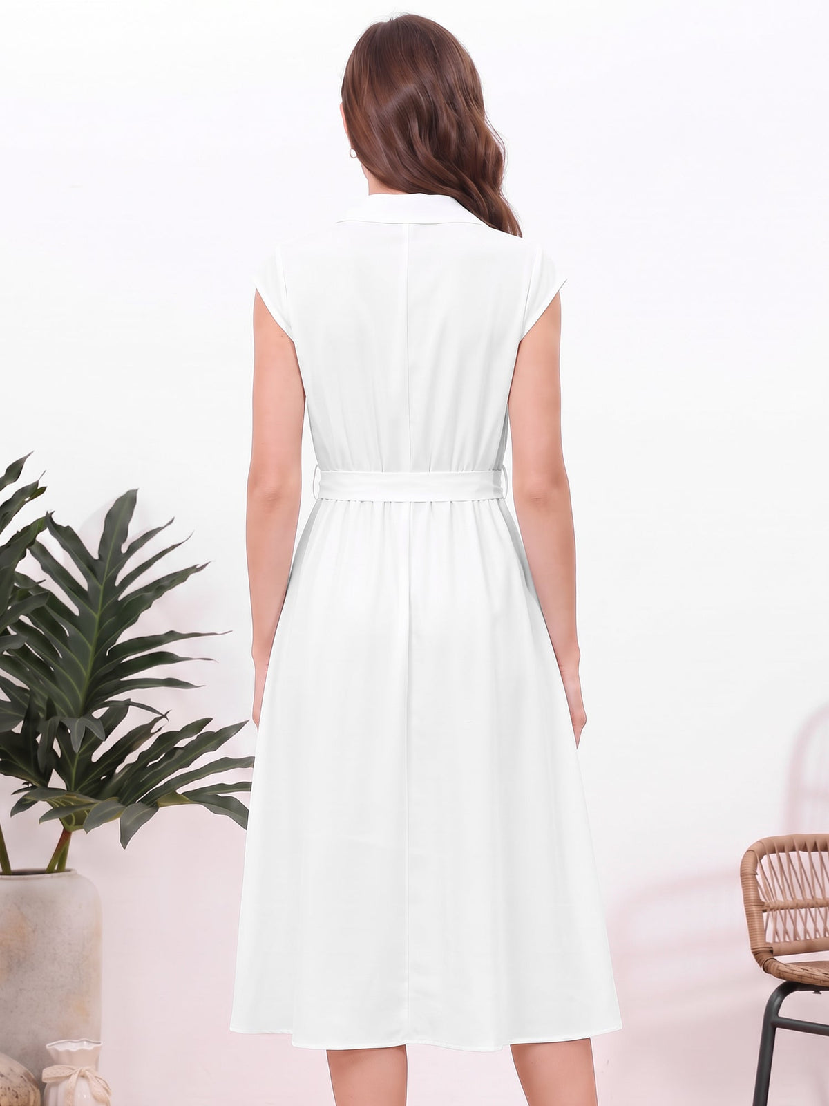Minimalist Collared Waist-Cinched A-Line Shirt Dress