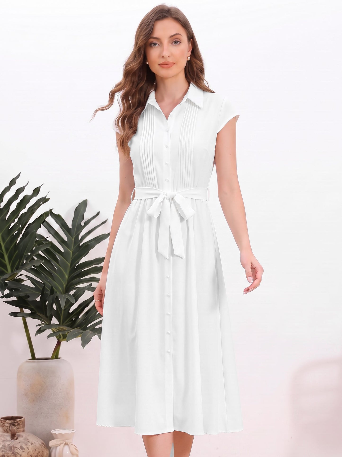 Minimalist Collared Waist-Cinched A-Line Shirt Dress