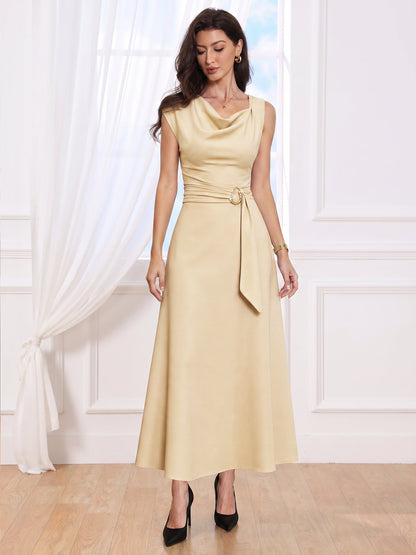 Asymmetrical Sleeveless Cowl Neck Midi Dress
