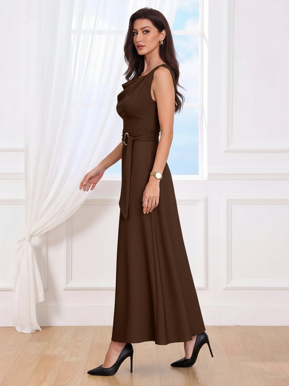 Asymmetrical Sleeveless Cowl Neck Midi Dress