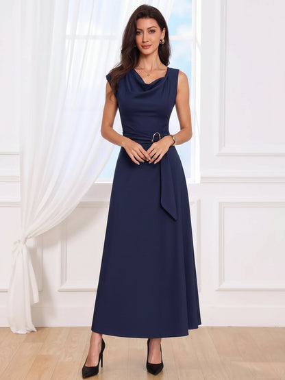 Asymmetrical Sleeveless Cowl Neck Midi Dress