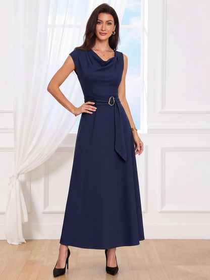 Asymmetrical Sleeveless Cowl Neck Midi Dress