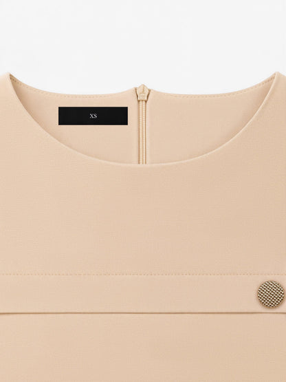 Puff Sleeves Button Decor Belted A-Line Midi Dress