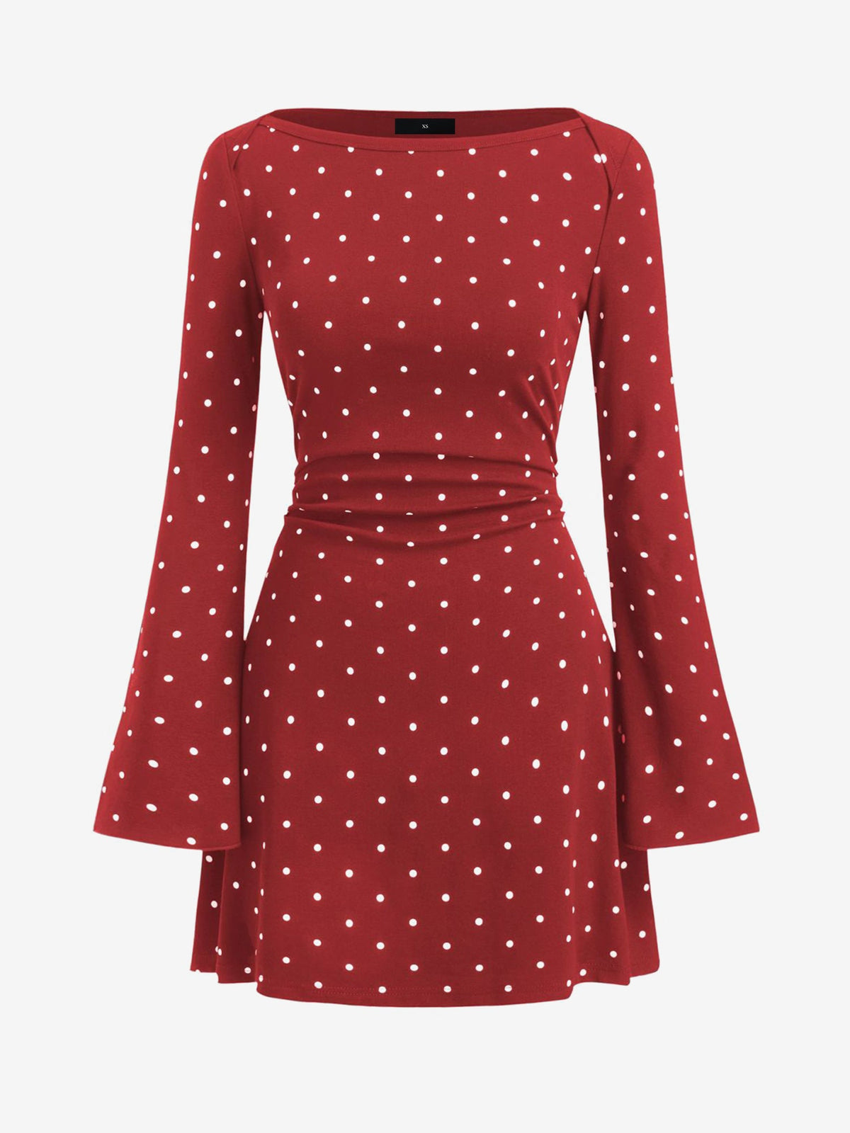 Boat Neck Bell Sleeves Polka Dots Mini Dress