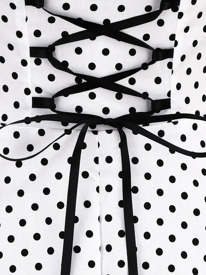 Vintage Polka Dot Halter Neck Backless Swing Dress