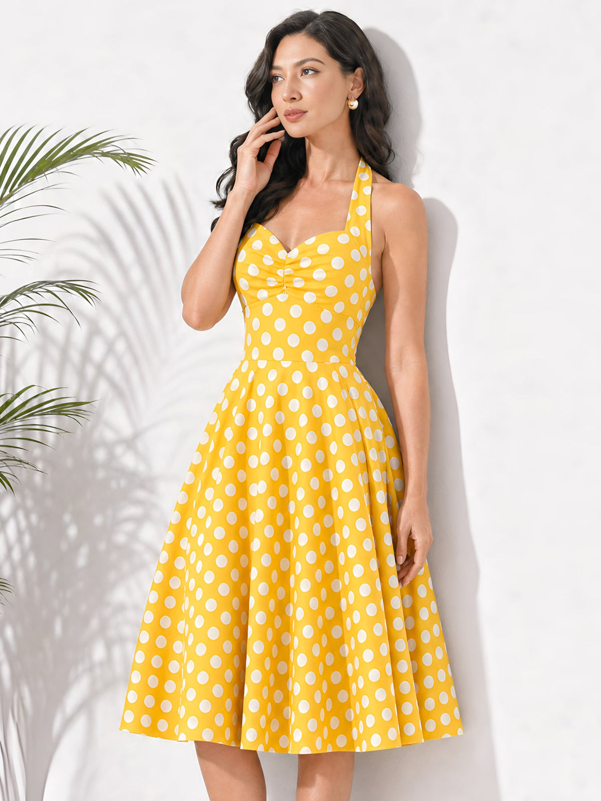 Vintage Polka Dot Halter Neck Backless Swing Dress