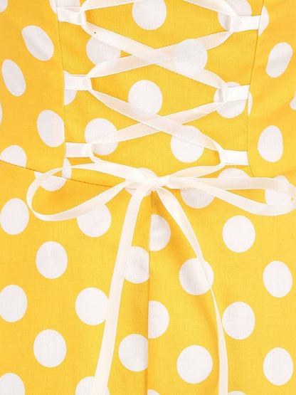 Vintage Polka Dot Halter Neck Backless Swing Dress