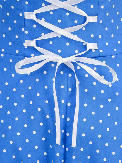 Vintage Polka Dot Halter Neck Backless Swing Dress