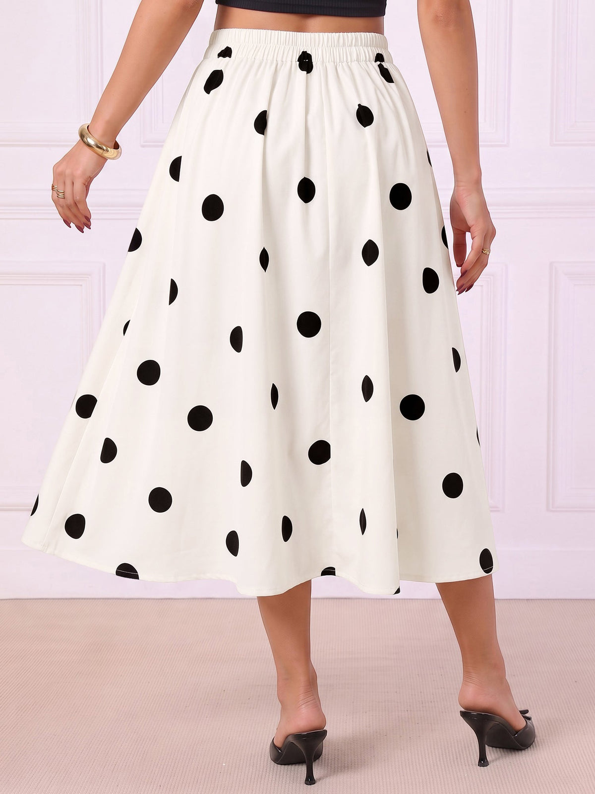 Polka Dots High Waist Buttoned A-Line Midi Skirt