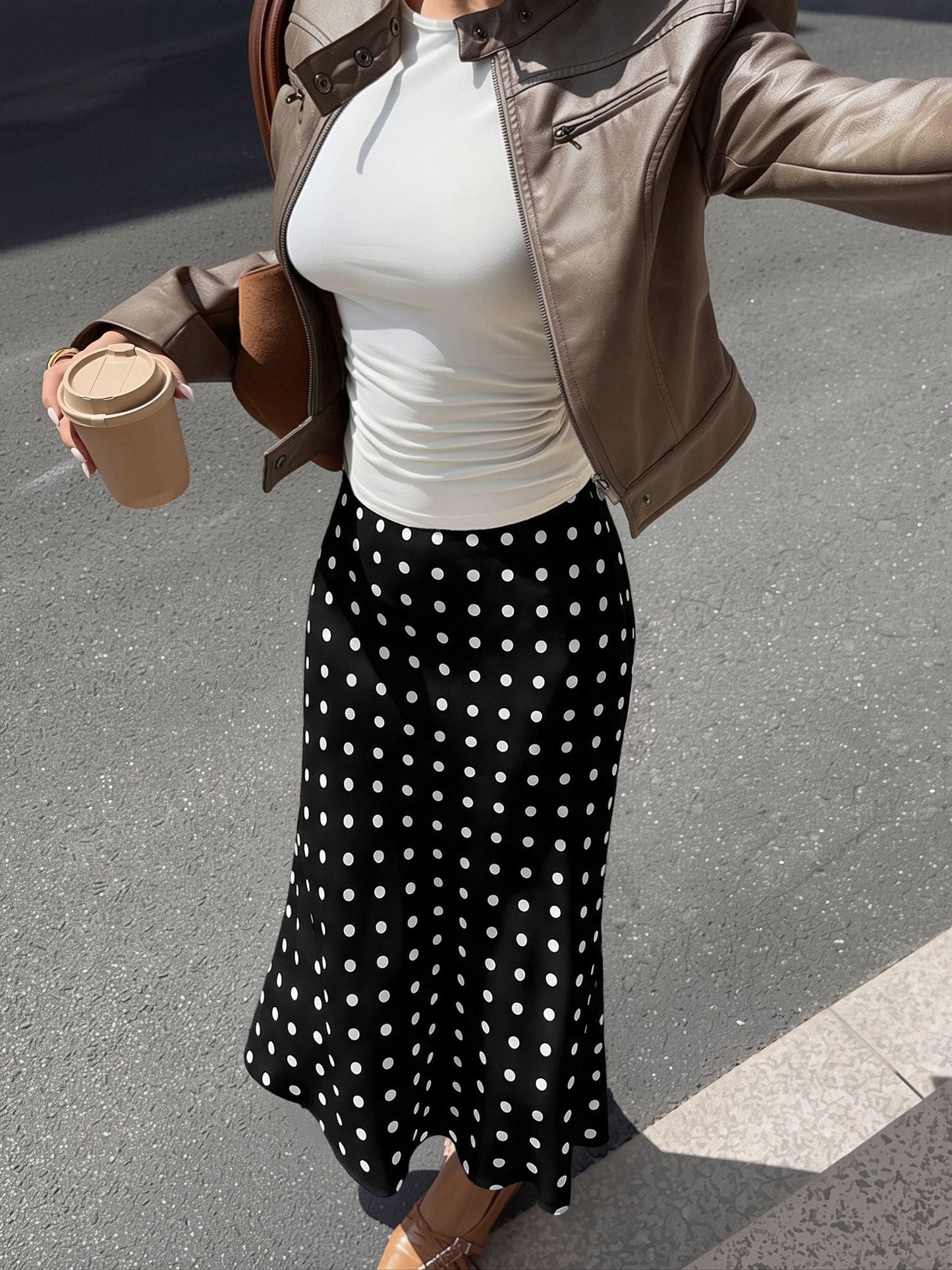 Retro Style Polka Dot Midi Fishtail Skirt