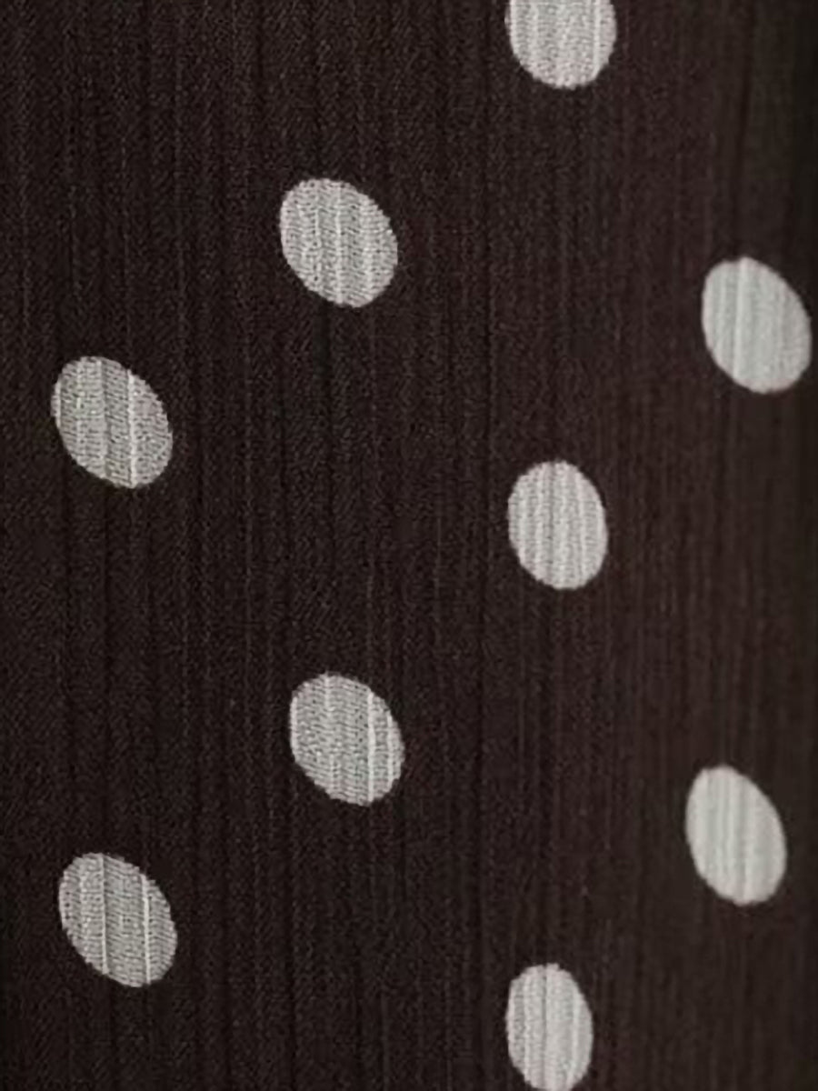 Polka Dots Mesh Mock Neck Lantern Sleeves Blouse