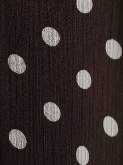 Polka Dots Mesh Mock Neck Lantern Sleeves Blouse