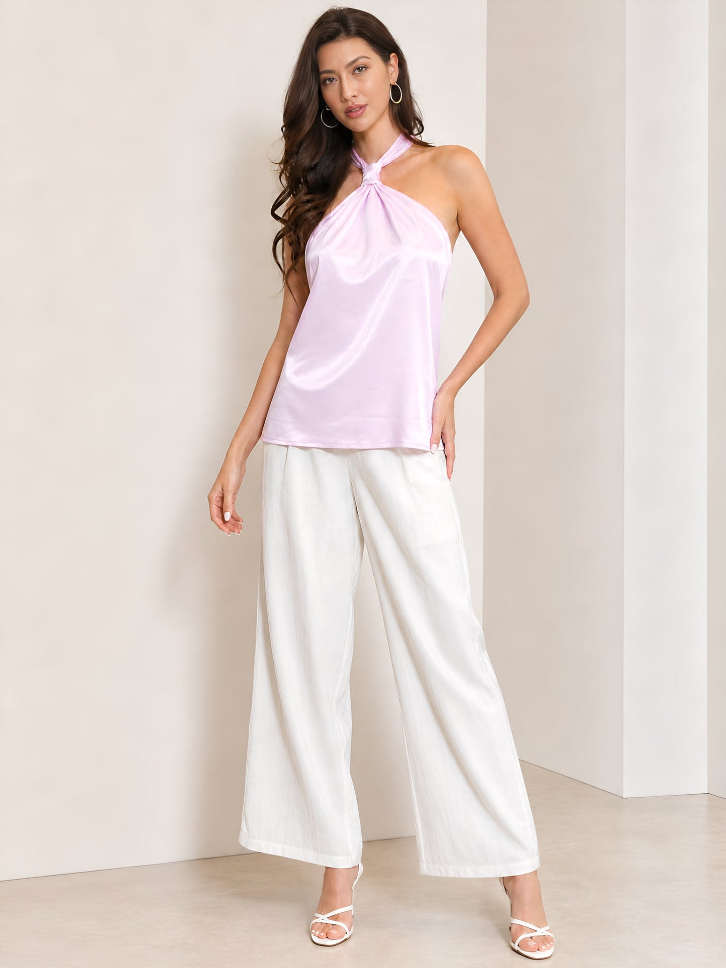 Halter Neck Lace-Up Backless Satin Sleeveless Blouse