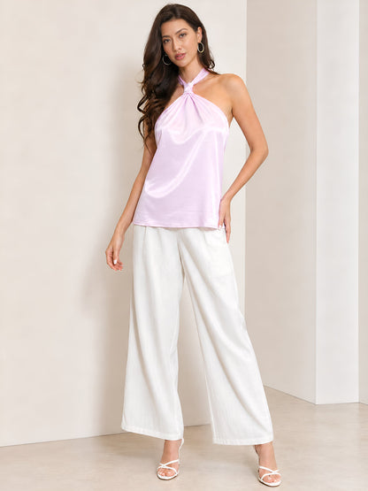 Halter Neck Lace-Up Backless Satin Sleeveless Blouse