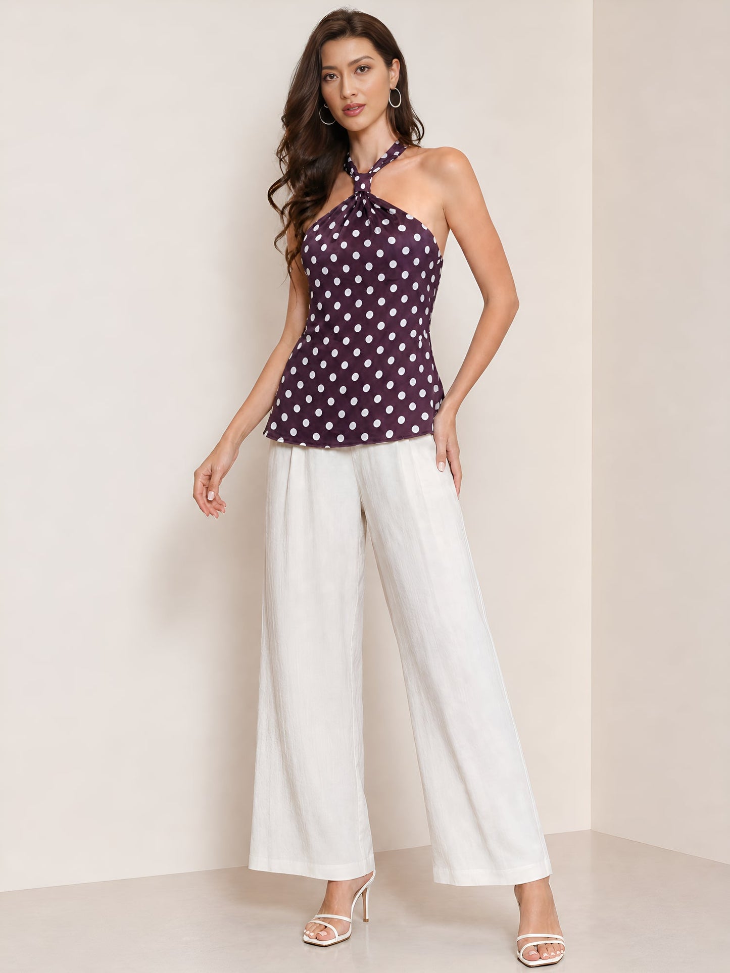 Halter Neck Lace-Up Backless Satin Sleeveless Blouse