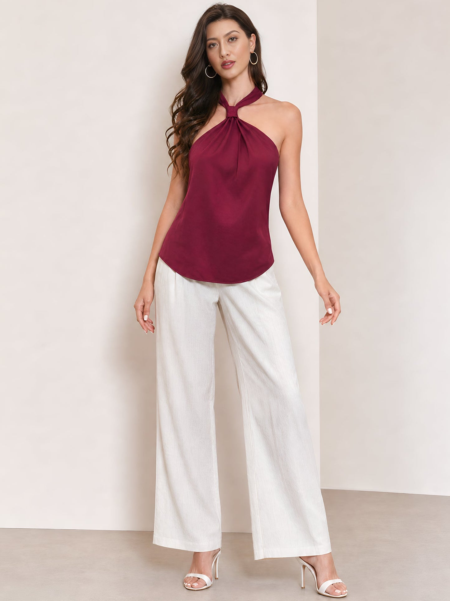 Halter Neck Lace-Up Backless Satin Sleeveless Blouse
