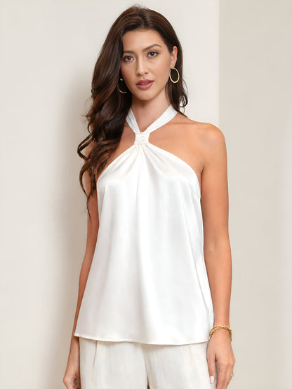 Halter Neck Lace-Up Backless Satin Sleeveless Blouse