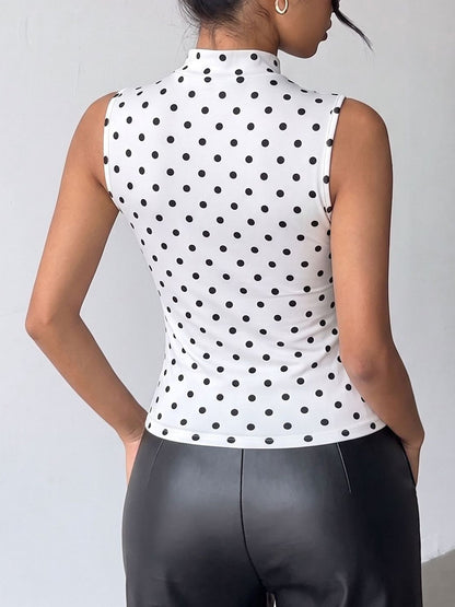Polka Dots Ruched Halter Neck Sleeveless Blouse