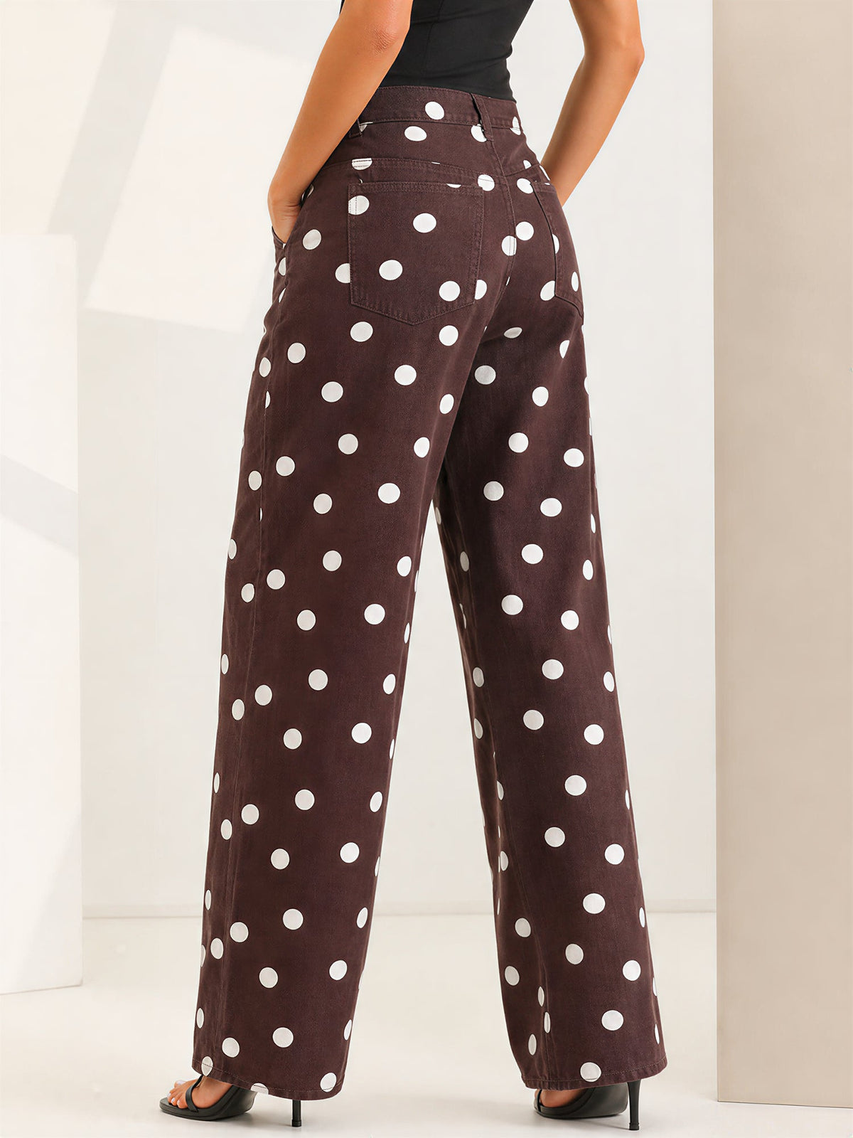 Polka Dot Mid-Rise Wide Legs Denim Pants Jeans