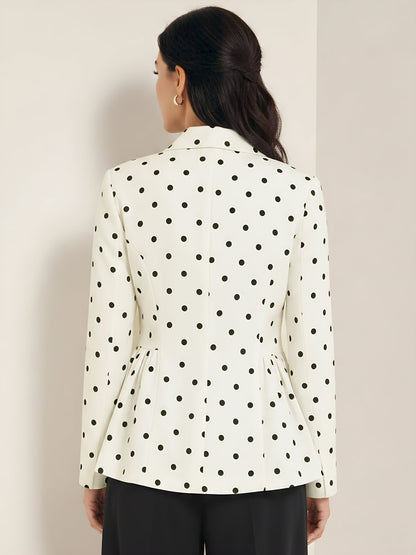 Polka Dots Ruffled Lapel Long Sleeves Blazer